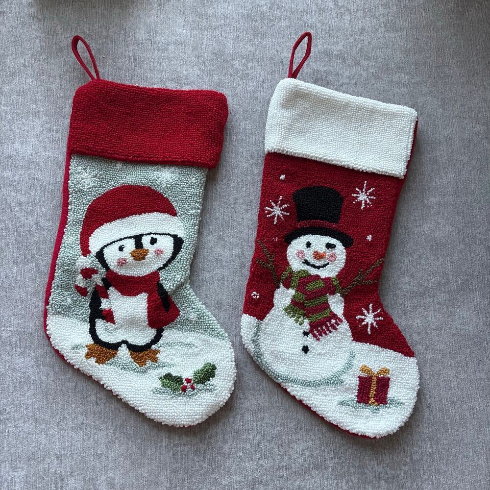 2x Ornate Embroidered Christmas Stockings Set
